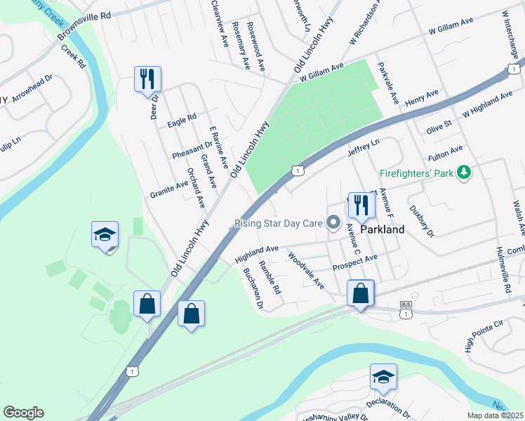 map of restaurants, bars, coffee shops, grocery stores, and more near 1524 Super Highway in Langhorne