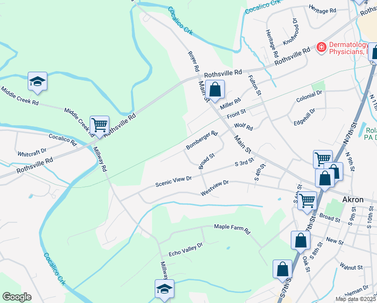 map of restaurants, bars, coffee shops, grocery stores, and more near 124 Vista Drive in Akron
