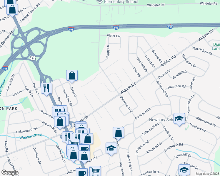 map of restaurants, bars, coffee shops, grocery stores, and more near 2 Reuben Court in Howell Township