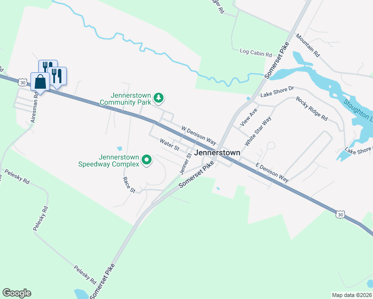 map of restaurants, bars, coffee shops, grocery stores, and more near 1597 West Pitt Street in Jennerstown