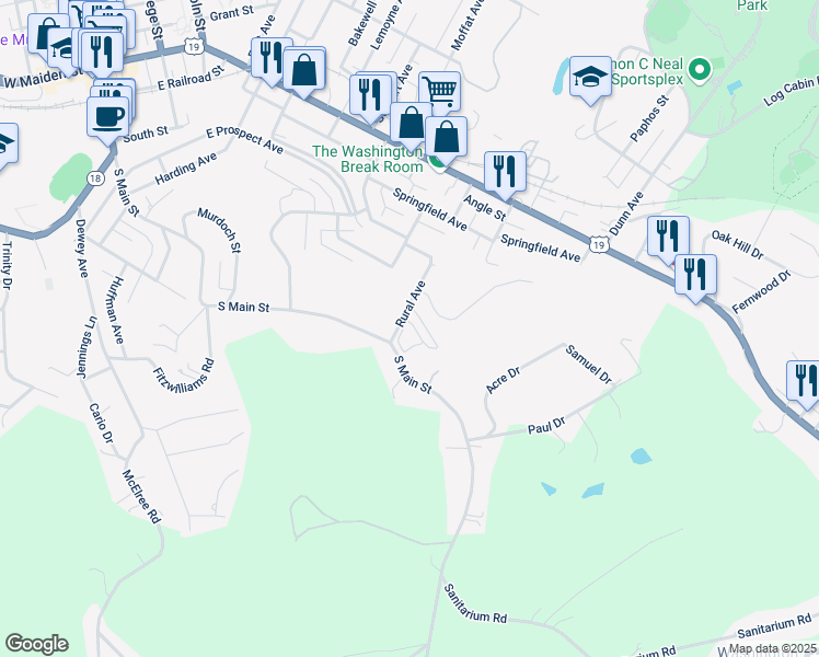 map of restaurants, bars, coffee shops, grocery stores, and more near 513 Clubhouse Drive in Washington