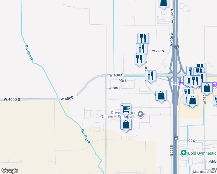 map of restaurants, bars, coffee shops, grocery stores, and more near 488 South 2550 West in Springville