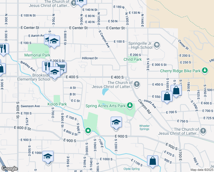map of restaurants, bars, coffee shops, grocery stores, and more near in Springville
