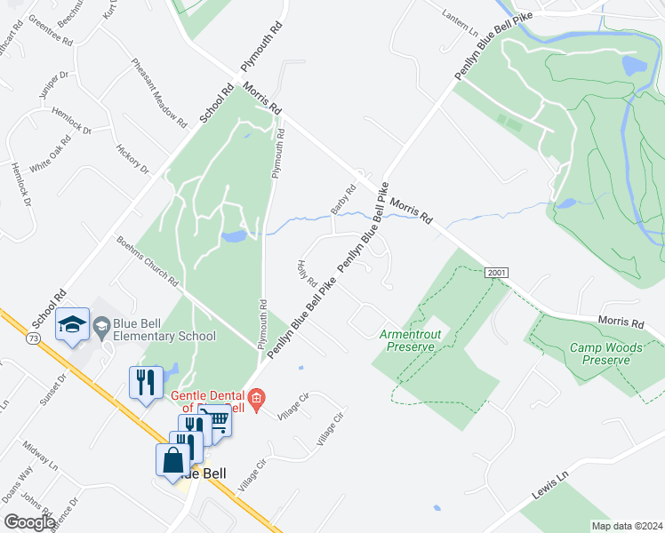 map of restaurants, bars, coffee shops, grocery stores, and more near 465 Penllyn Blue Bell Pike in Blue Bell