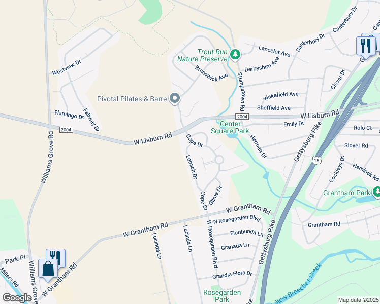 map of restaurants, bars, coffee shops, grocery stores, and more near 2408 Lobach Drive in Mechanicsburg