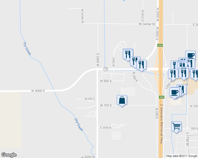 map of restaurants, bars, coffee shops, grocery stores, and more near 488 South 2550 West in Springville