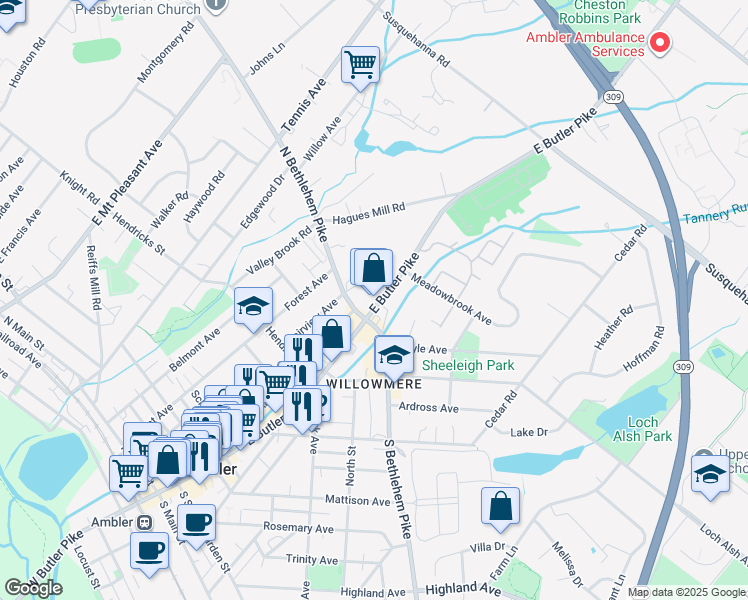 map of restaurants, bars, coffee shops, grocery stores, and more near in Montgomery County