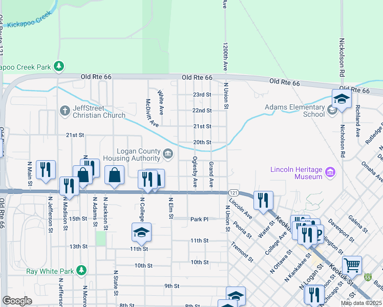 map of restaurants, bars, coffee shops, grocery stores, and more near 321 19th Street in Lincoln