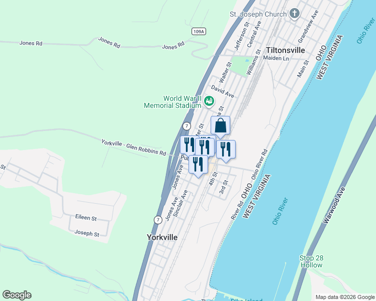 map of restaurants, bars, coffee shops, grocery stores, and more near 101 Sinclair Avenue in Yorkville