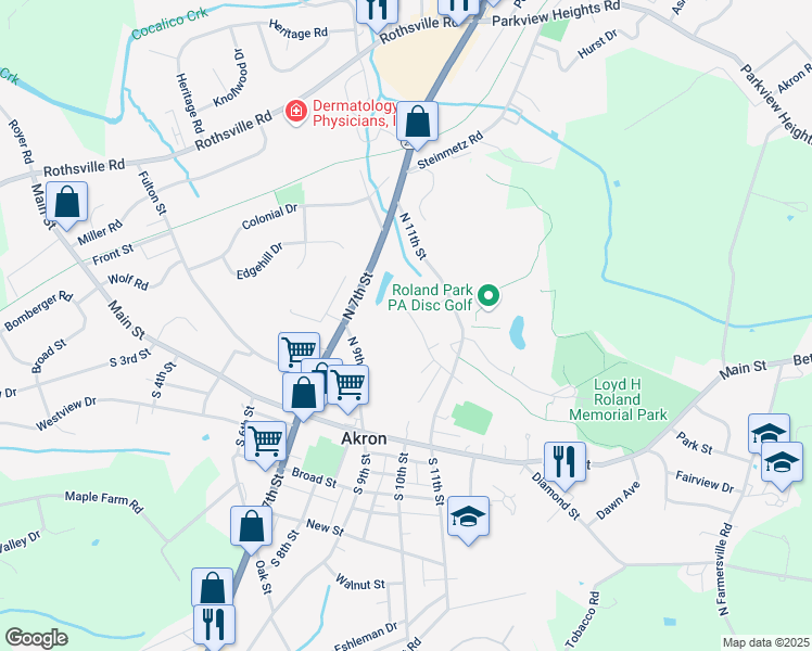 map of restaurants, bars, coffee shops, grocery stores, and more near 902 Orchard Street in Akron