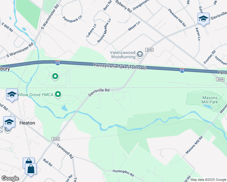 map of restaurants, bars, coffee shops, grocery stores, and more near 3455 Davisville Road in Hatboro