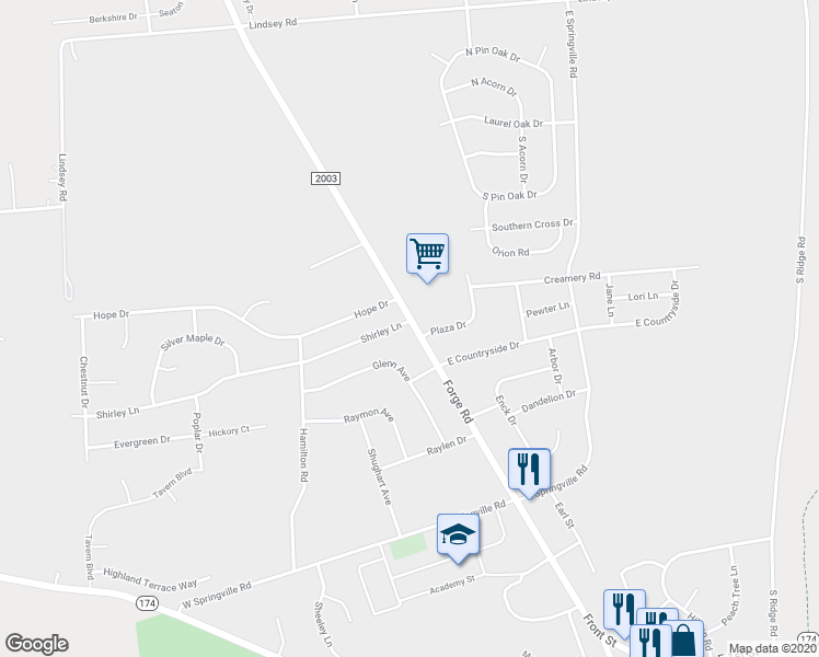 map of restaurants, bars, coffee shops, grocery stores, and more near 324 Forge Road in Boiling Springs