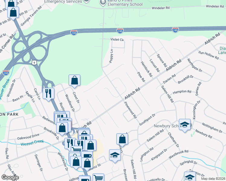 map of restaurants, bars, coffee shops, grocery stores, and more near 2 Reuben Court in Howell Township
