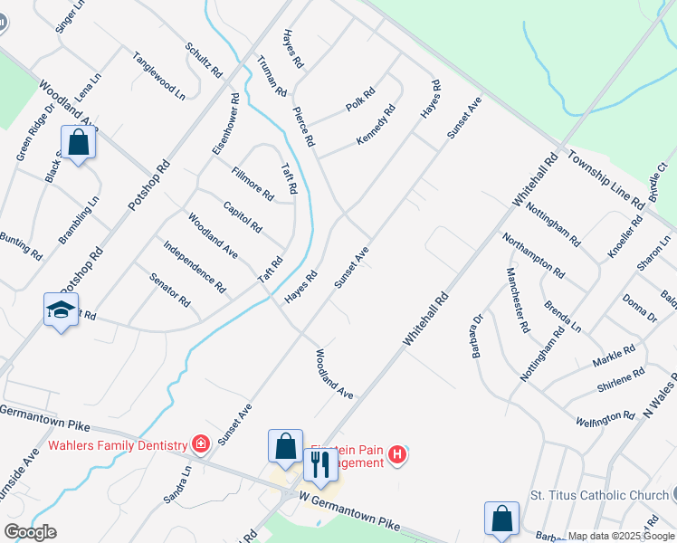 map of restaurants, bars, coffee shops, grocery stores, and more near 3113 Sunset Avenue in Norristown