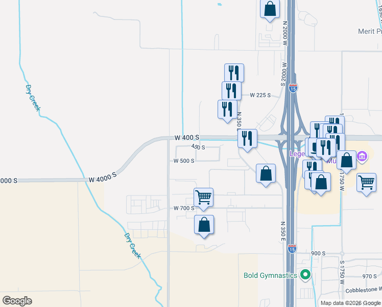 map of restaurants, bars, coffee shops, grocery stores, and more near 2520 South 2550 West in Springville