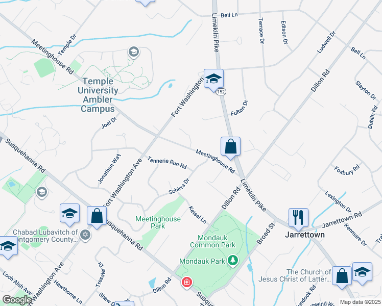 map of restaurants, bars, coffee shops, grocery stores, and more near 1115 Meetinghouse Road in Ambler
