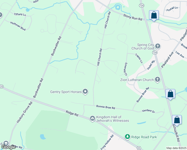 map of restaurants, bars, coffee shops, grocery stores, and more near 210 Hill Church Road in Spring City
