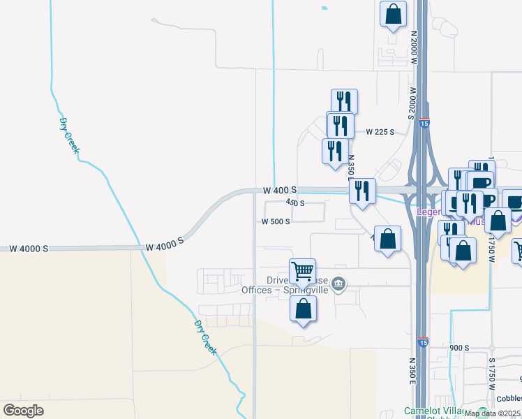 map of restaurants, bars, coffee shops, grocery stores, and more near 466 South 2550 West in Springville