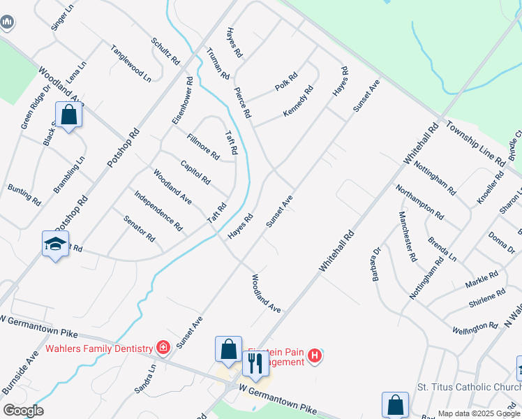 map of restaurants, bars, coffee shops, grocery stores, and more near 3112 Hayes Road in Norristown