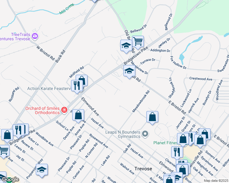 map of restaurants, bars, coffee shops, grocery stores, and more near 111 East Endfield Road in Feasterville