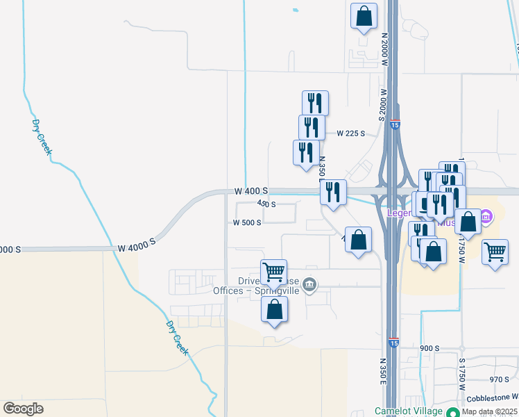 map of restaurants, bars, coffee shops, grocery stores, and more near 2520 South 2550 West in Springville