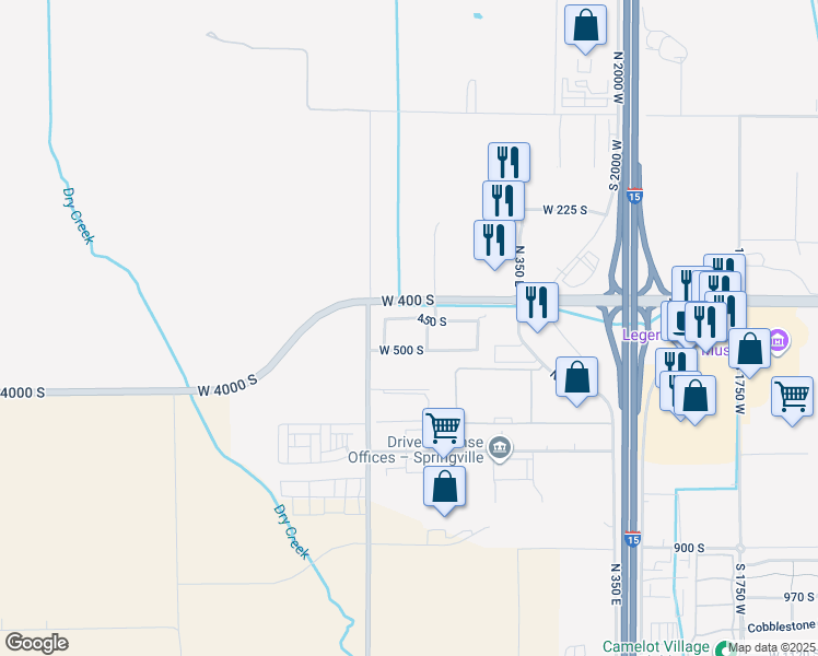 map of restaurants, bars, coffee shops, grocery stores, and more near 2520 South 2550 West in Springville