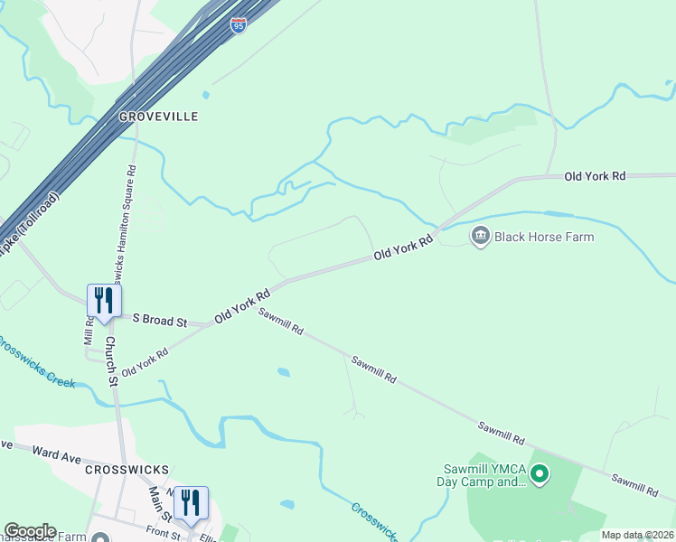map of restaurants, bars, coffee shops, grocery stores, and more near 184 Old York Road in Hamilton Township