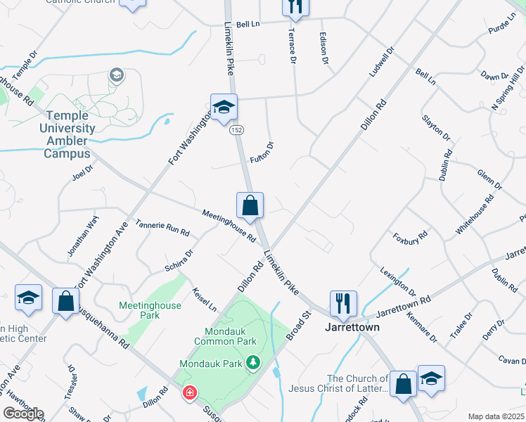 map of restaurants, bars, coffee shops, grocery stores, and more near 10 Shalimar Court in Maple Glen