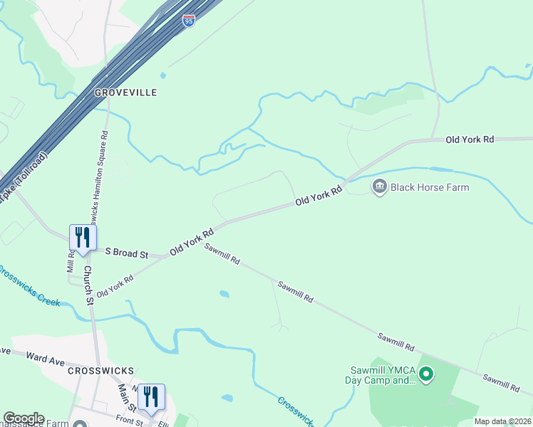map of restaurants, bars, coffee shops, grocery stores, and more near 184 Old York Road in Hamilton Township