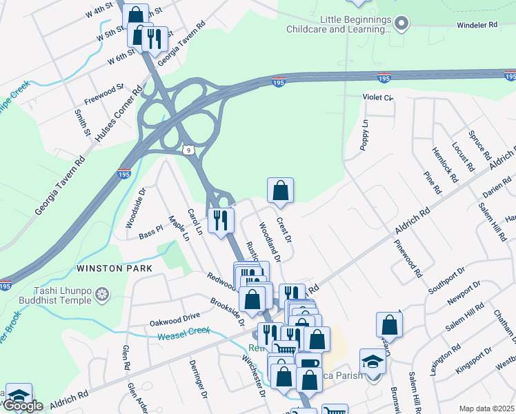 map of restaurants, bars, coffee shops, grocery stores, and more near 81 Crest Drive in Howell Township