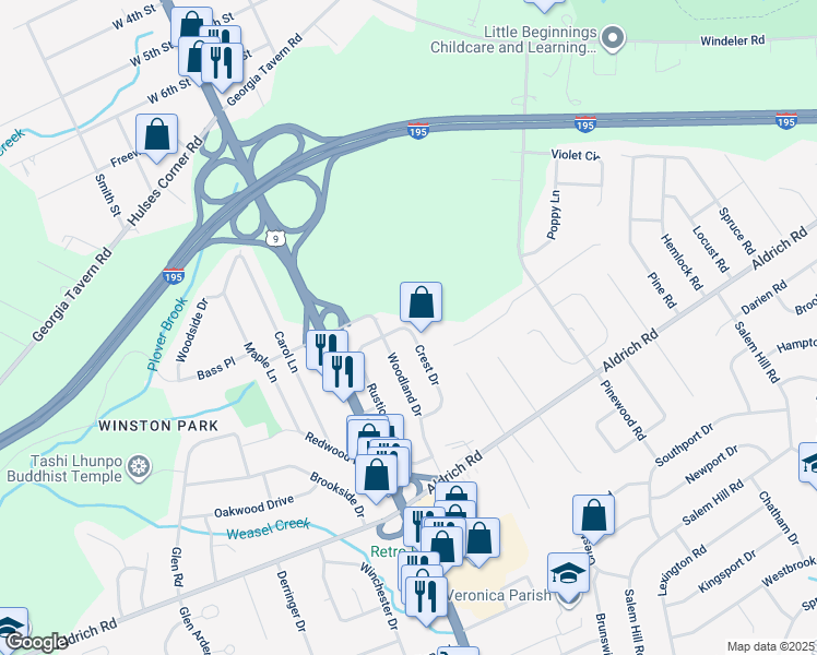 map of restaurants, bars, coffee shops, grocery stores, and more near 81 Crest Drive in Howell Township