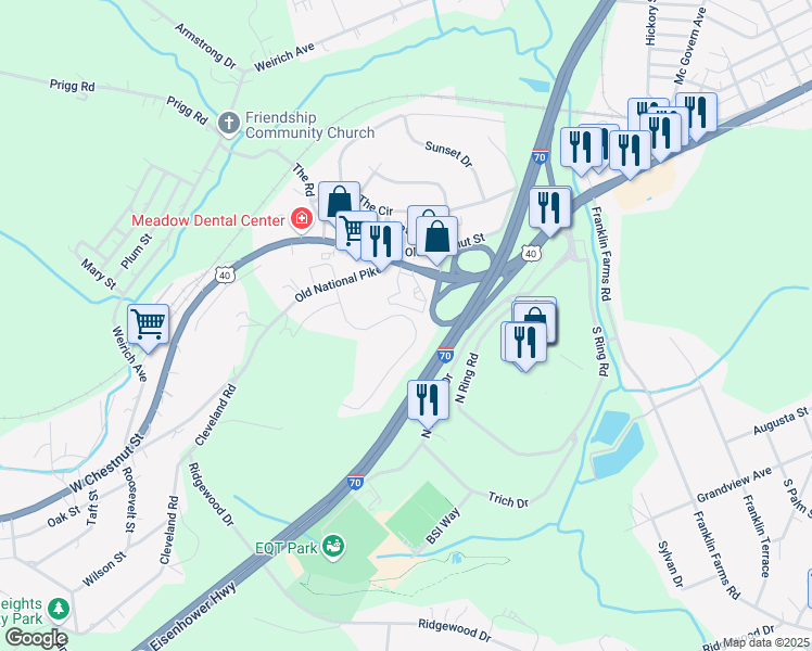 map of restaurants, bars, coffee shops, grocery stores, and more near 75 Milbeck Drive in Washington
