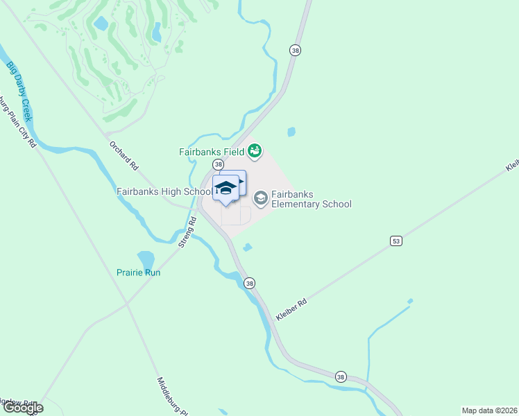 map of restaurants, bars, coffee shops, grocery stores, and more near 11158 Ohio 38 in Milford Center