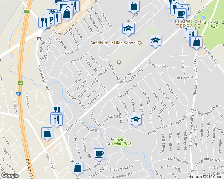 map of restaurants, bars, coffee shops, grocery stores, and more near 41 Tweed Road in Levittown