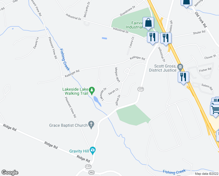 map of restaurants, bars, coffee shops, grocery stores, and more near 115 Lakeside Drive in Lewisberry