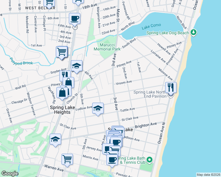 map of restaurants, bars, coffee shops, grocery stores, and more near 2108 3rd Avenue in Spring Lake