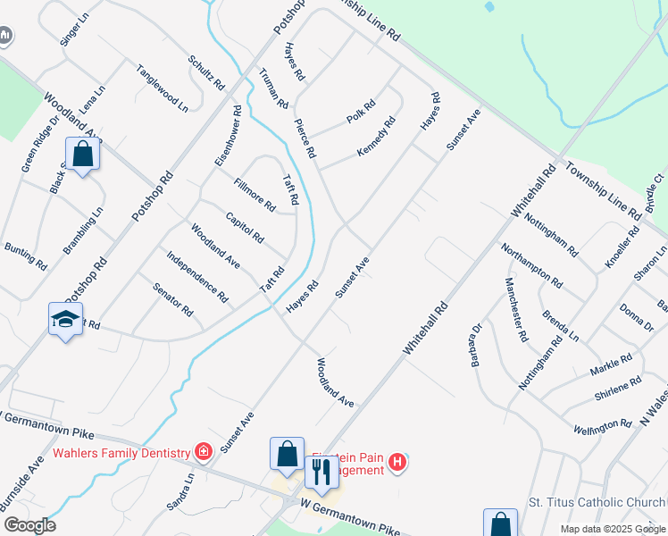 map of restaurants, bars, coffee shops, grocery stores, and more near 3114 Hayes Road in Norristown