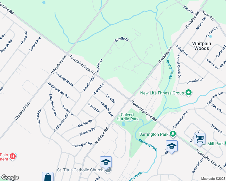 map of restaurants, bars, coffee shops, grocery stores, and more near 513 Township Line Road in Eagleville