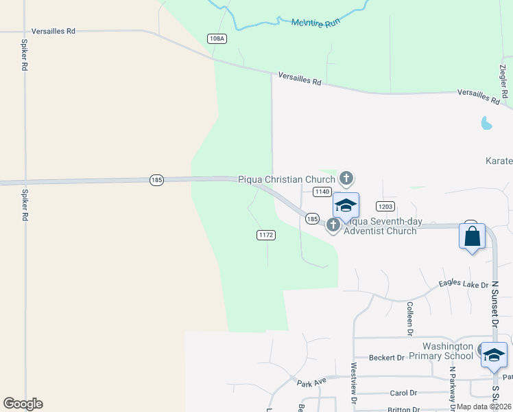 map of restaurants, bars, coffee shops, grocery stores, and more near 8443 King Arthur Drive in Piqua