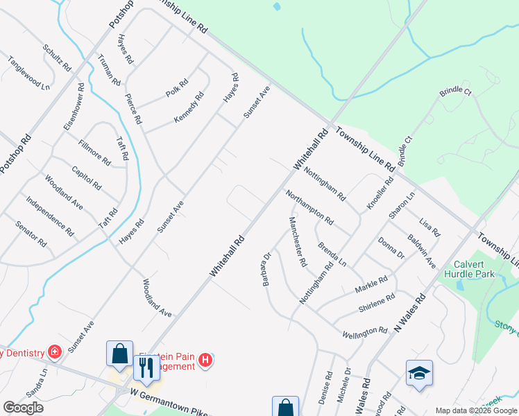 map of restaurants, bars, coffee shops, grocery stores, and more near 916 Heatherwood Drive in East Norriton