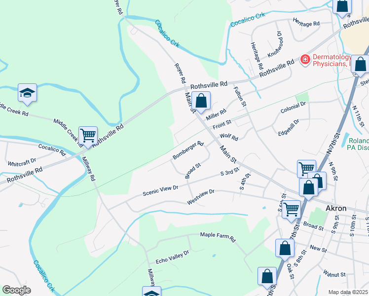 map of restaurants, bars, coffee shops, grocery stores, and more near 125 Bomberger Road in Akron