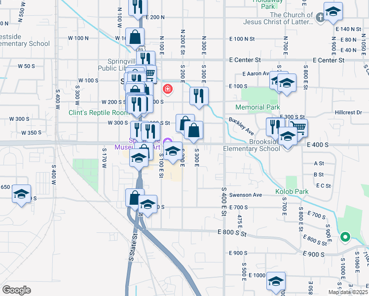 map of restaurants, bars, coffee shops, grocery stores, and more near in Springville