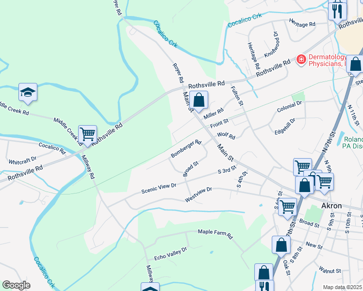 map of restaurants, bars, coffee shops, grocery stores, and more near 125 Bomberger Road in Akron