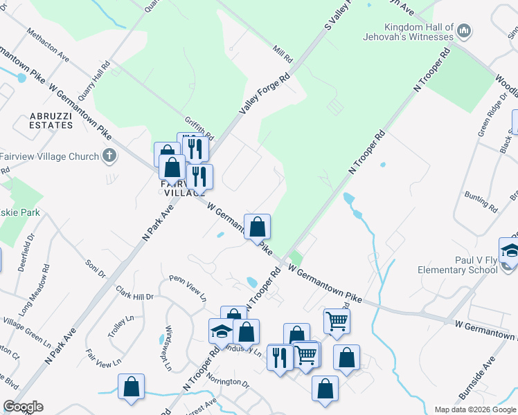 map of restaurants, bars, coffee shops, grocery stores, and more near 1023 Windy Hill Road in Eagleville