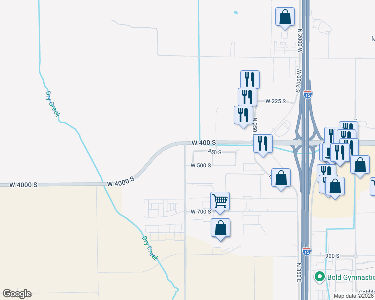 map of restaurants, bars, coffee shops, grocery stores, and more near 466 South 2550 West in Springville