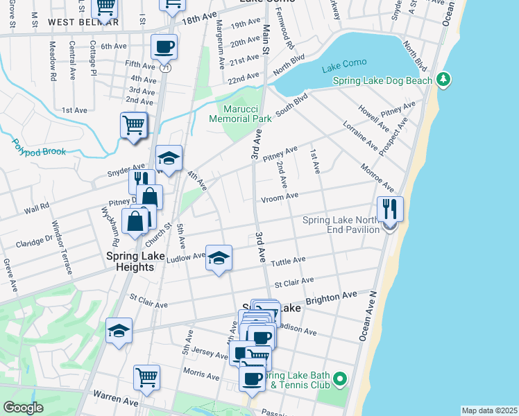map of restaurants, bars, coffee shops, grocery stores, and more near 2108 3rd Avenue in Spring Lake