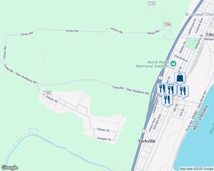 map of restaurants, bars, coffee shops, grocery stores, and more near 1825 County Road 2 in Yorkville