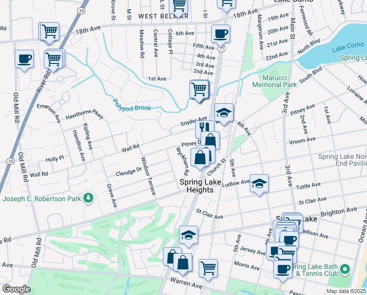 map of restaurants, bars, coffee shops, grocery stores, and more near 721 Pitney Drive in Spring Lake