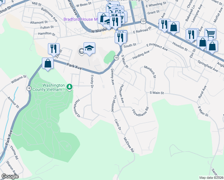 map of restaurants, bars, coffee shops, grocery stores, and more near 103 Dewey Avenue in Washington