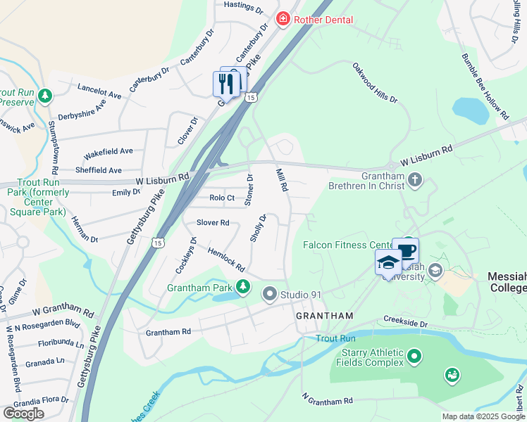 map of restaurants, bars, coffee shops, grocery stores, and more near 124 Sholly Drive in Mechanicsburg